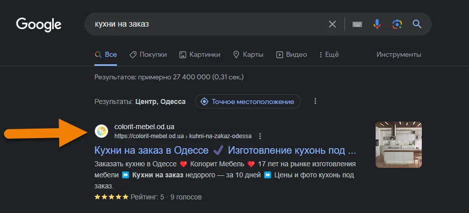 The position of the query 